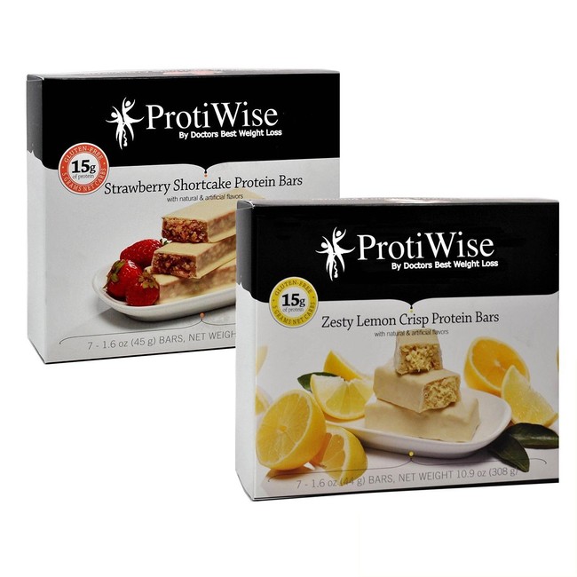 ProtiWise - Fruity Diet Protein Bars Combo | Zesty Lemon Crisp & Strawberry Shortcake | Low Calorie, Low Fat, Low Sugar (7 Bars Each Flavor)