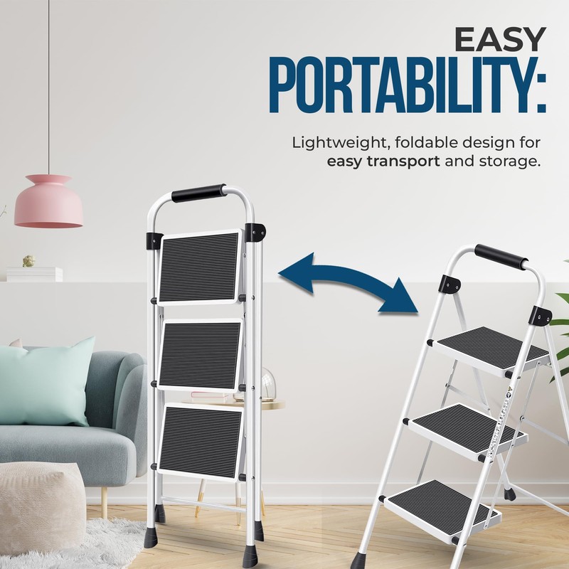 SIMPLI-MAGIC Step Ladder, 3 Step Stool Ergonomic Folding Step Stool