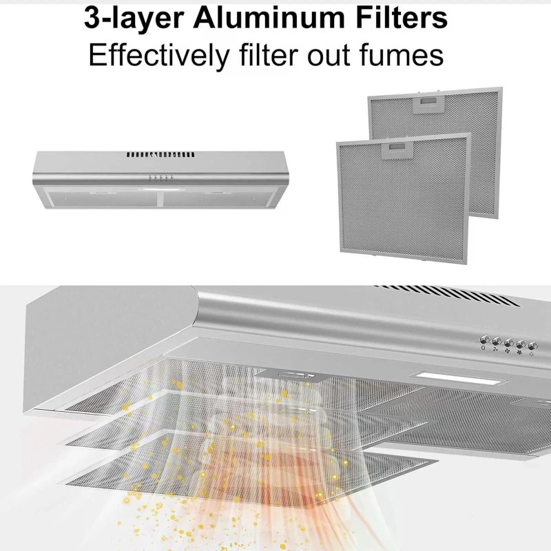 30-Inch Stainless Steel Under-Cabinet Range Hood 250 CFM Kitchen Stove