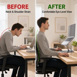 Adjustable Carbon Steel Laptop Stand, Foldable Cooling Holder for Laptops Up to 17 in