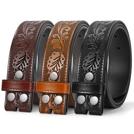 SANSTHS 3 Pack Western Belts for Men Woman without Buckle, Cowgirl Cowboy Belt for Buckle Western Leather Belt for Jeans, Turtle Leaf/Black Brown Coffee