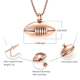 Oinsi Sport Keepsake Jewelry American Football Cremation Necklace Urn Memorial Pendant Jewelry For Ashes For Men Stainless Steel (Rose Gold)