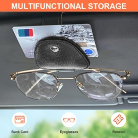 AOWIS 2 Packs Sunglasses Holders for Car Visor - Magnetic Leather Sunglasses Holder Magnetic Leather Sunglasses Holder and Ticket Card Clip,Auto Interior Accessories Universal (Yellow)