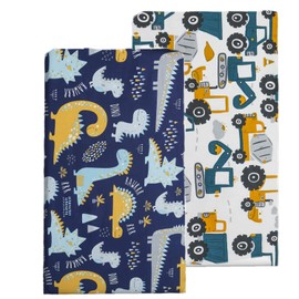 2 Pack Cot Bed Sheets, Cot Sheets 140x70 Fitted Cotton Cozy and Lightweight Travel Bed Sheets, Dinosaur Crib Sheets Fully Elasticated Skirt Breathable Easy Care