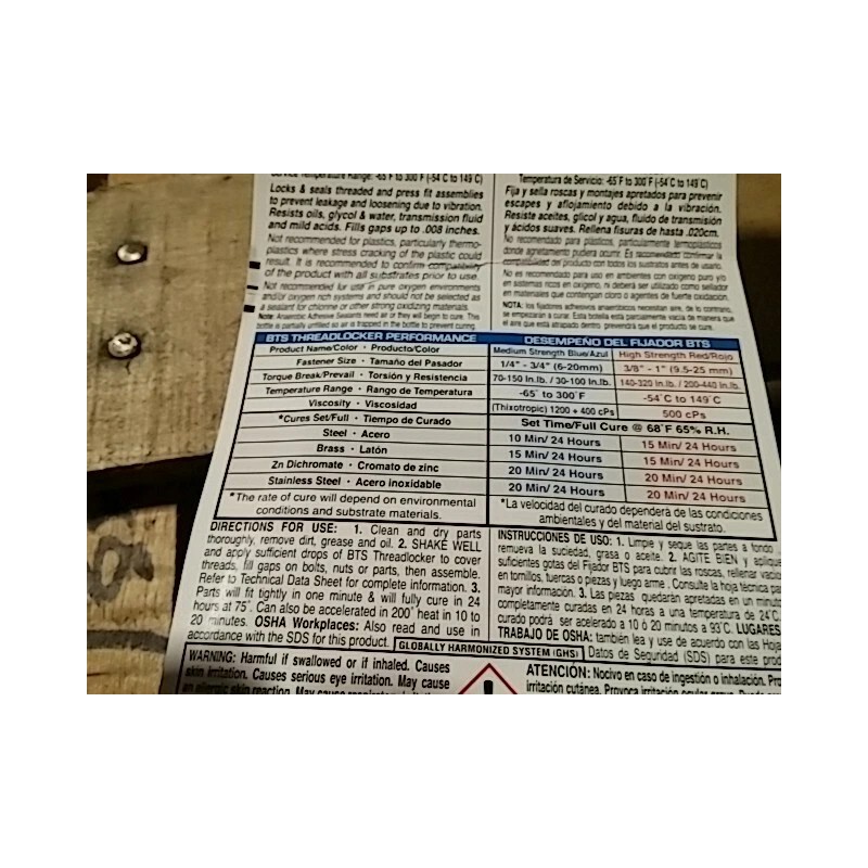 BTS Thread Locker By BTS Blue Threadlocker Fasteners 1/4" to