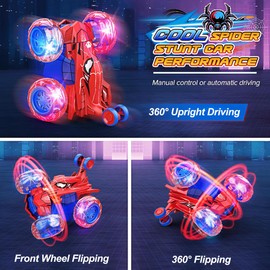 COOWIN Spider Remote Control Stunt Car, 360° Rotating 4WD Off-Road Double Sided RC Car with Cool Light for Kids Boys Girls Birthday Gift Age 3 4 5 6 7 8