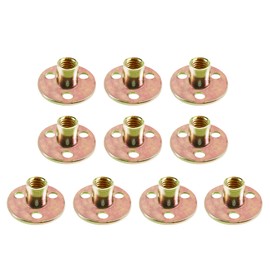 FOCMKEAS 10 Pcs M10 Total Height 0.67 in (17 mm) Round Base T-Nuts,Brad Hole Tee Nut,Carbon Steel Round Base T-Screws,Thread with Mounting Screws,Flange Insert Female Thread Plate for Furniture