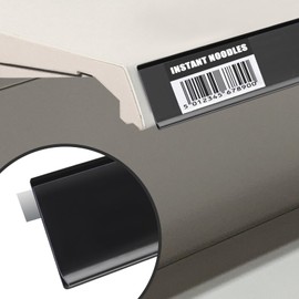 Pro Painter 50 Pack Self Adhesive 1.25'H Shelf Strip Price Tag Holder for Plastic, Metal and Wood Gondola Shelf, Clear Plastic Front/Black Back Sign Holder