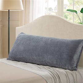 EVOLIVE Soft Micromink, Faux Fur, Faux Suede, Faux Velvet Body Pillow Cover 21"x54" Replacement with Zipper Closure (21"x54" Body Pillow Cover, Grey)