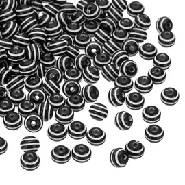 PATIKIL 8mm Round Strip Bead, Black and White Acrylic Rainbow Beads Colorful Jewelry DIY Making Beads Supplies for Bracelets Necklaces, 200 Pcs