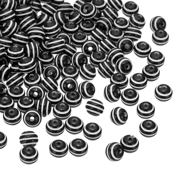 PATIKIL 8mm Round Strip Bead, Black and White Acrylic Rainbow