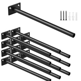 12 Pcs 8" Black Tube Steel Floating Shelf Bracket Blind Shelf Supports - Hidden Brackets for Floating Wood Shelves - Concealed Blind Shelf Support – Screws and Wall Plugs Included