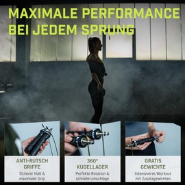 Wild Instincts Professional Skipping Rope, Non-Slip Handles, 3 m Steel Ropes / Skipping Rope with Ball Bearings / Extra Weights with Bag / Speed Rope / Jump Rope for Skipping Rope, Adult Fitness (Mesh