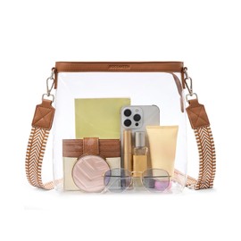 BOSTANTEN Clear Bag for Stadium Events Approved Crossbody Purse with Adjustable Strap for Concerts, Festivals Brown
