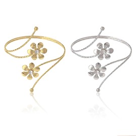 Kotkiddy 2 Piece Upper Arm Band Collar Spiral Floral Design Bracelet Boho Jewellery for Women (Gold and Silver)