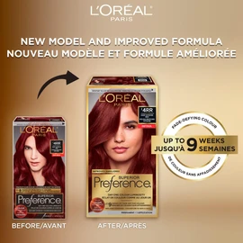 L'Oreal Paris Superior Preference 9 weeks of Luminous Fade-Defying Permanent Hair Dye, 4RR Deep Intense Red, 100% Grey Coverage, 1 Hair Dye Kit (Packaging May Vary)