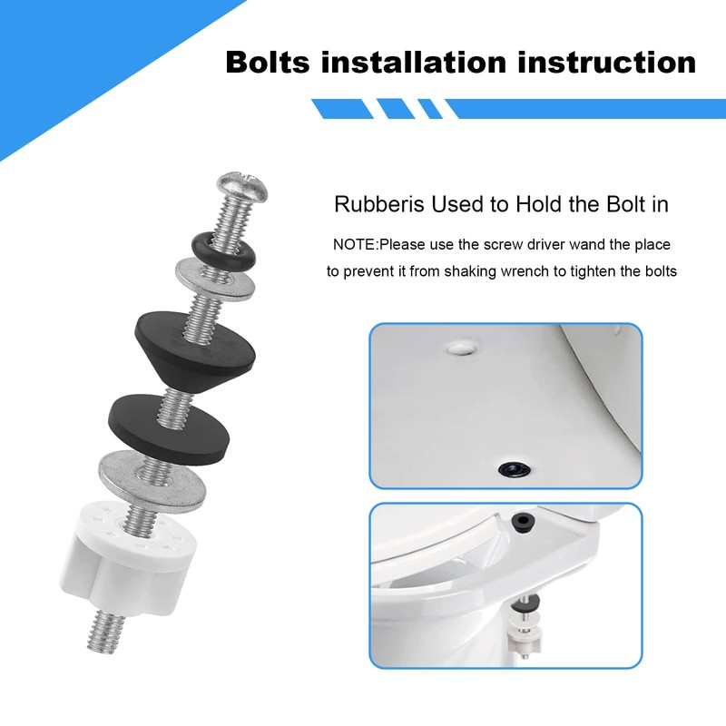 Universal 2 Pcs Toilet Seat Hinge Bolts Kit, Waterproof Stainless,