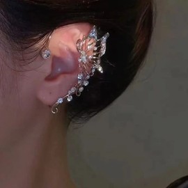 Sparkling Butterfly Ear Cuff for Women No Piercing Clip On Earrings Sparkling Rhinestone Butterfly Earrings Ear Wrap Butterfly Earrings for Wedding