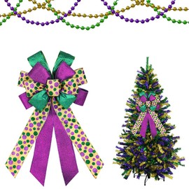 Estivaux Large Mardi Gras Bows for Wreath, Mardi Gras Wreath Bows Glitter Green Purple Bows Fat Tuesday Bows Holiday Tree Topper Bows for Front Door Carnival Party Mardi Gras Decorations
