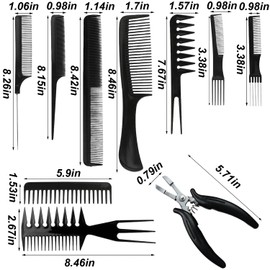 Extension Remover Pliers, Hair Extension Pliers, Professional Hair Extension Pliers, Comes with a 10-Piece Hair Comb Set, for Bonding Extensions, Dreadlocks Extension, Black