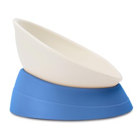 French Bulldog Food Bowl- Slanted Tilted Pug Food Water Bowl,Cat Bowl- Feeder for Frenchie/Shih Tzu/Flat Faced Small Dogs/Puppies/Cats (Blue, 4 Cup)