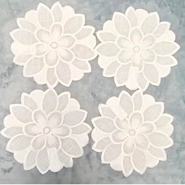 Aude Home Snow White Organza Doilies 20 cm Round, Pack of 4 with Fine Embroidery for Living Room Decoration, 100% Polyester, Washable, Delicate Wash 30 Degrees, Contemporary, Everyday Use
