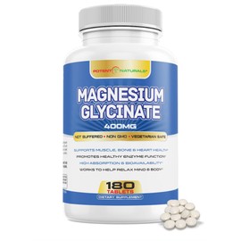 POTENT NATURALS Magnesium Glycinate 400mg 180 Tablets - Gentle Absorption Formula Non-Laxative - Non GMO Gluten Friendly Mineral Supplement for Men - Third Party Tested, No Fillers