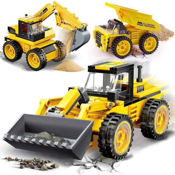 HOGOKIDS Tecnica mattoncini da costruzione giocattolo per bambini – 3 in 1 Bulldozer dumper escavatore cantiere camion tecnico | kit da costruzione giocattolo regalo per bambini a partire da 4 5 6 7 8