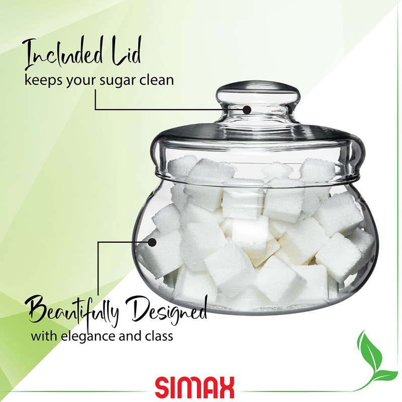 SIMAX Borosilicate Glass Sugar Bowl with Lid, 16 Ounce, Clear,