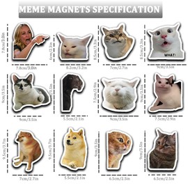 12PC Funny Magnets 3.3 ''× 3.3'' Large Cat & Dog Magnets Meme Magnets Cute Magnets for Fridge Funny Magnets for Locker Work Home School Office Decor