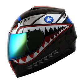 1Storm Youth Kids Motorcycle Full Face Helmet Street Bike BMX MX Shark Black + MG Youth Glove Bundle