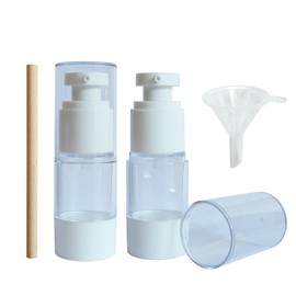 Isolated air without straws cosmetics travel distribution pump bottle, label paper, suitable for lotion cream shampoo shower gel distribution (Transparent bottle lotion pump head, 2 bottles(0.5fl oz))