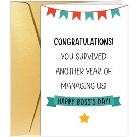 Spercy Funny Boss Day Card, Humorous Boss's Day Gifts for Leader Manager, Sarcastic Bosses Day Card from Team Group, Congratulation You Survived Another Year of Managing Us