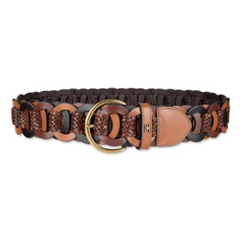 Sam Edelman Women's Woven Linked Leather Belt, Brown/Multi, Small