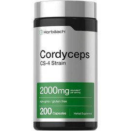 Horbäach | Cordyceps 2000 mg | 200 Cápsulas | Suplemento de Hongos sin OMG