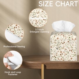 OHEGBXE Vintage Decorative Square Leather Tissue Box Holder Cover Facial Paper Organizer Dispenser for Bathroom, Vanity Countertop, Office Desk (Vintage Flowers and Plants)