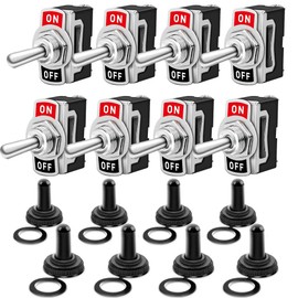 Gebildet Toggle Switch 10A/12VDC, 6A/24VDC, ON/OFF Rocker Switch, SPST 2-pin Rocker Toggle Switch with Waterproof Protective Cap, for Car, Truck, Boat (Pack of 8, Black)