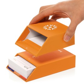 Notsu Centre Rise To Do List Card Box Set | 50 Foldable To-Do Vertical Notecards 3x5, Productivity Index Card Organizer Tab Dividers, Desk Card Holder Stand (Orange)