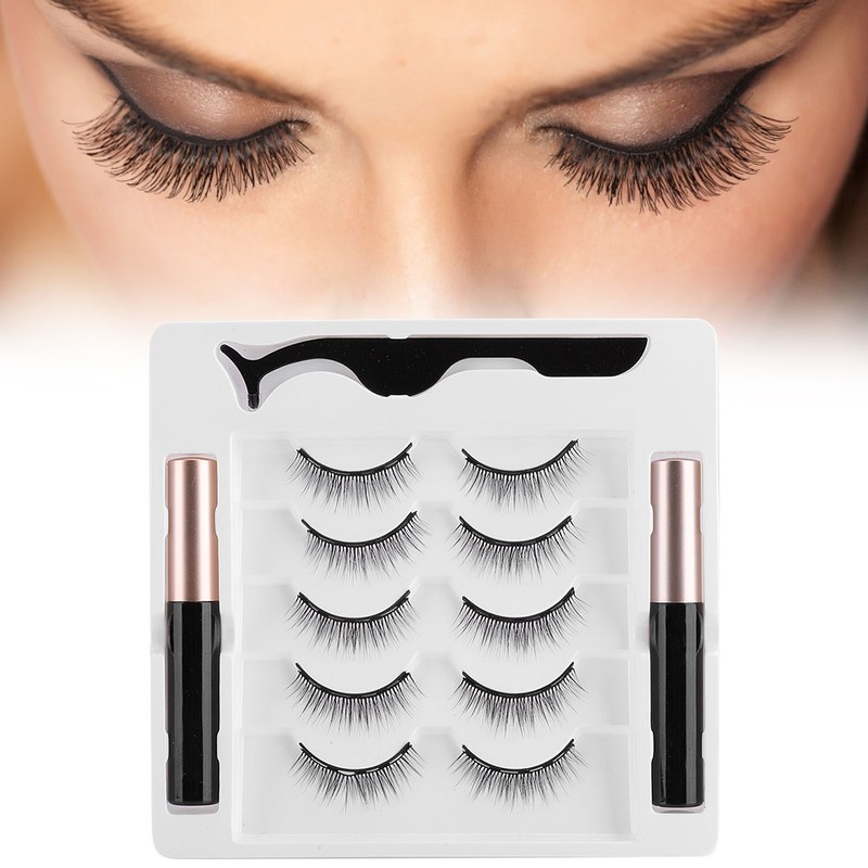 5 Pairs False Eyelashes Magnetic Liquid EyelinerTweezers Set Eyelashes Makeup