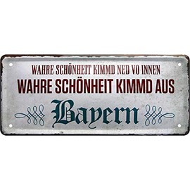 Tin Signs Funny Bavarian Saying "Ware Beauty Kimmd ned." Decorative Humour Dialect Door Sign Bavarian Munich Metal Sign Funny Gift for Birthday or Christmas 28 x 12 cm