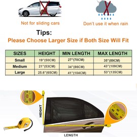 yhwl Pack of 2 Large 105-135 cm Car Window Sun Shade Breathable Mesh Window Cover for Car Camping, Side Window Screen for Van, Camper, Large SUV Car