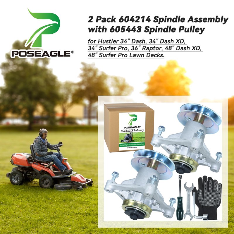 POSEAGLE 2 Pack 604214 Spindle Assembly with 605443 Spindle Pulley