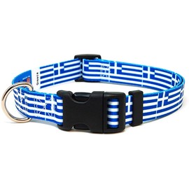 Greece Dog Collar | Greek Flag | Martingale Slip-On | Made in NJ, USA | for Large Dogs | 1 inch wide