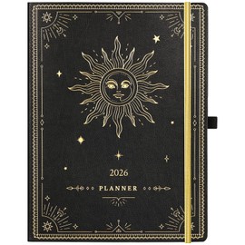 2026 Planner - Large 2026 Weekly Monthly Planner, 8.5" x 11", Jan. 2026 - Dec. 2026, Leather Cover with Thick Paper, Back Pocket, Box and Notes Pages - The Sun