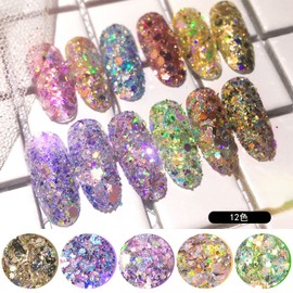 ZHEJIA Jewelry Parts, Nail Parts, Glitter, Set of 12 Colors, Auroramics Size Glitter Sequins, DIY, Nail Art, Nail Town, Glitter Powder, Hair Ornament