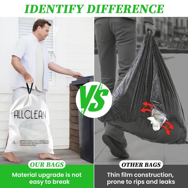 ALLCLEANbags Trash Bags 15 Gallon Tall Kitchen Drawstring Garbage Bags,Fit