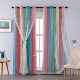 XiDi Curtains for Girls Bedroom Decro,Blackout Curtains for 84 Inches Long for Kids Room, Colorful Rainbow Curtains, Unicorn Wall Decor Ombre Curtains, Princess Curtains Pink/Blue
