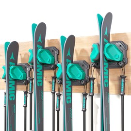 Ski & Snowboard Wall Rack for Garage Wall Fits Any Ski/board, Ski Wall Mount Holders Damage-Free Storage Rack, Garage Organization Space-Saving Winter Gear Organizer, Green, 4 Pack
