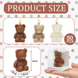 Dansib 50 Pcs Bear Baby Shower Candle Favors Bear Baby Shower Favors for Guest Bear Party Favors Baby Shower Candles Bulk for Gifts Favors Bear Party Favors Decorations (Light Brown, White, Brown)