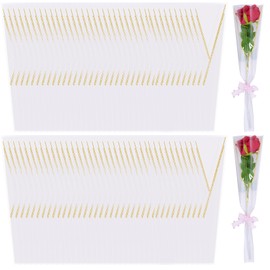 mifengda 100pcs Single Rose Sleeve Flower Wrapping Bags Single Flower Packaging Bags Waterproof Gold Edge Flower Bouquet Sleeve for Mother's Day Wedding Bouquet Valentine's Gifts (White)